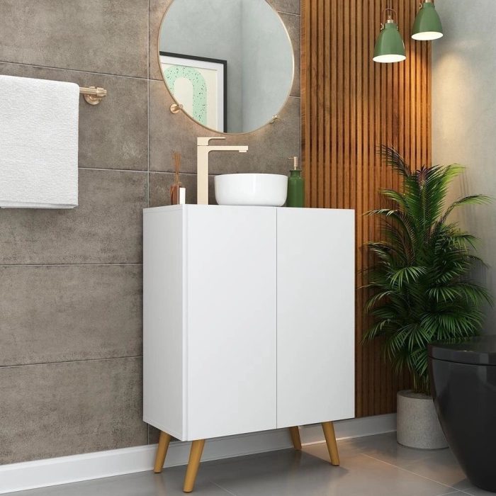 Gabinete Banheiro 2 Portas Retrô 63cm Multimóveis MP5006 Branco/Natural - Imagem 1