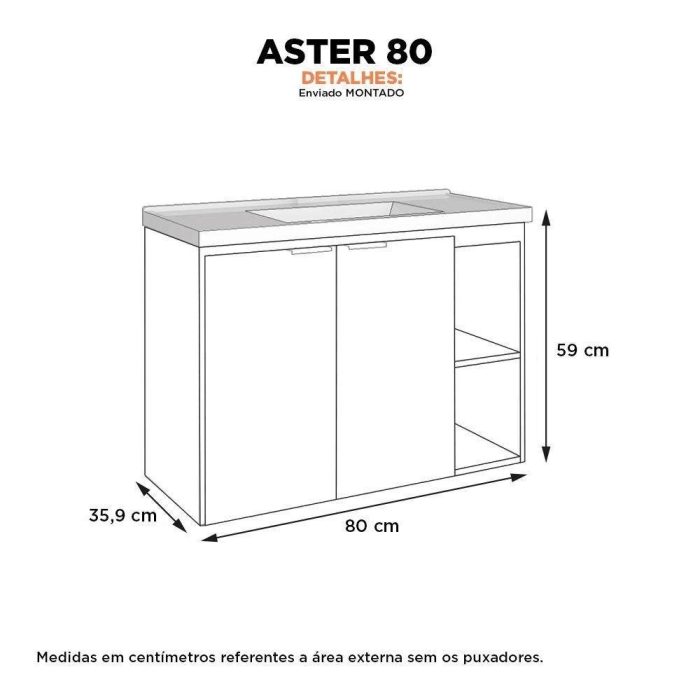 Gabinete Banheiro 80 Madeira Aster Cozimax Tampo Lavatório Em Mármore Sintético Cor (externa) Nude - Imagem 4