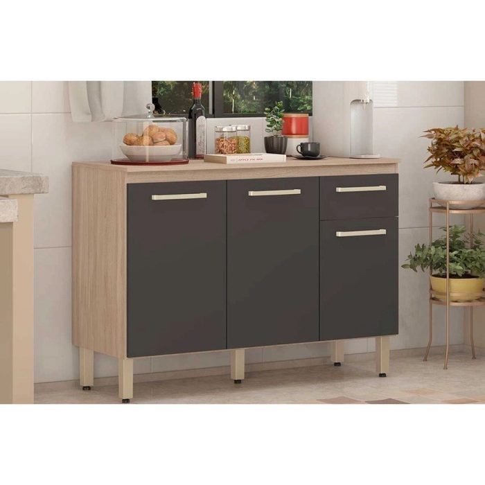 Gabinete Cozinha Modulado Dama 3Ptas 1Gav cTampo AvenaGrafito-Demóbile - Imagem 1