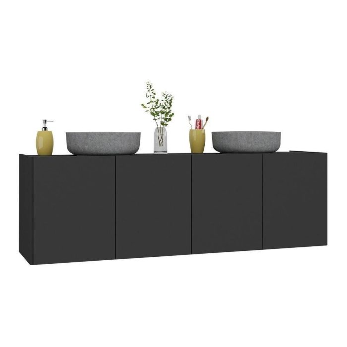 Gabinete De Banheiro 123,5cm Suspenso 4 Portas Multimóveis Mp5047 Preto Preto - Imagem 1