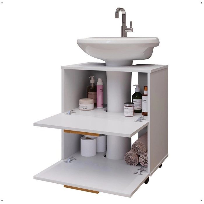Gabinete De Banheiro Prime Armário Para Pia De Coluna Branco - Imagem 3