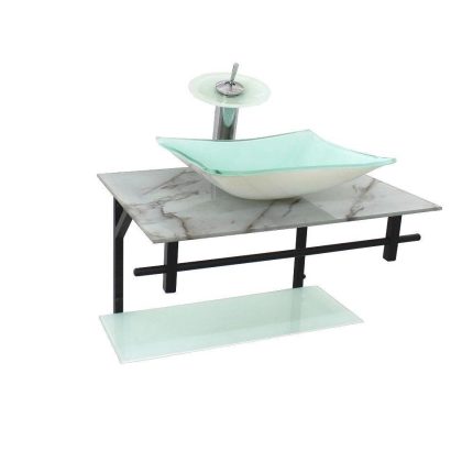 Gabinete De Vidro Para Banheiro 60Cm Retangular Ap Slim Mármore Branco