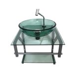 Gabinete De Vidro Verde 40Cm Ac Com Cuba Redonda - Imagem 2