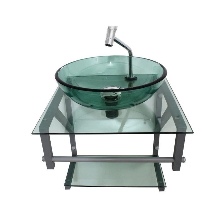 Gabinete De Vidro Verde 40Cm Ac Com Cuba Redonda - Imagem 2