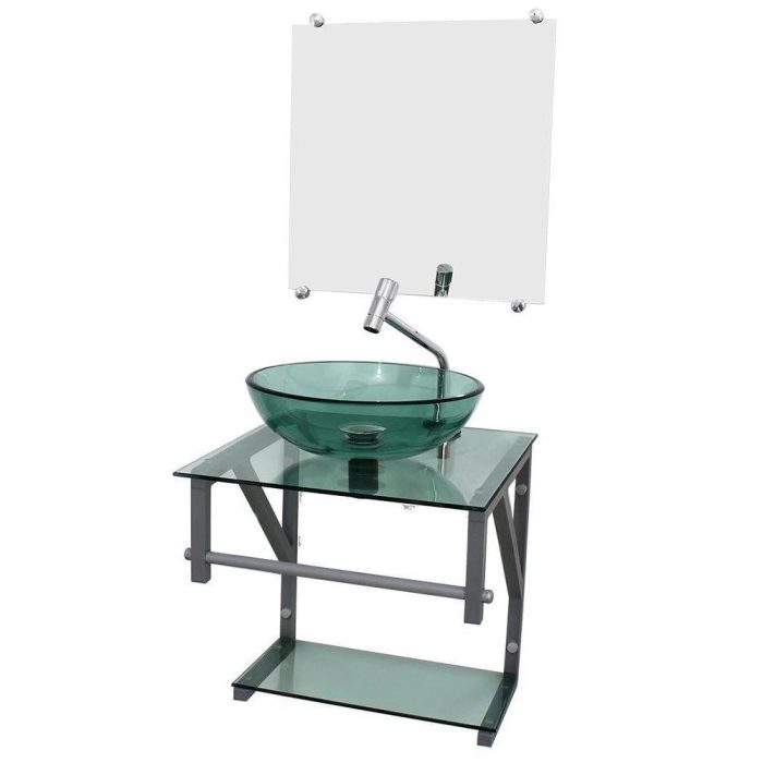 Gabinete De Vidro Verde 40Cm Ac Com Cuba Redonda - Imagem 1