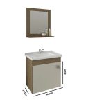 Gabinete Para Banheiro Com Lavatório E Espelho Iris Amendoa E Branco mgm Móveis 44cm - Imagem 3