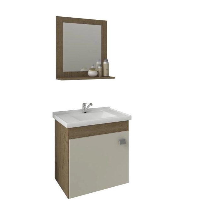 Gabinete Para Banheiro Com Lavatório E Espelho Iris Amendoa E Branco mgm Móveis 44cm - Imagem 1