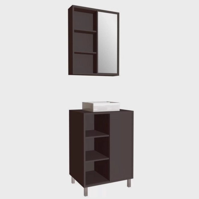 Gabinete de Banheiro 60cm Julia com Balcão 1 Porta Correr e Espelheira com Cuba Branca - Imagem 2
