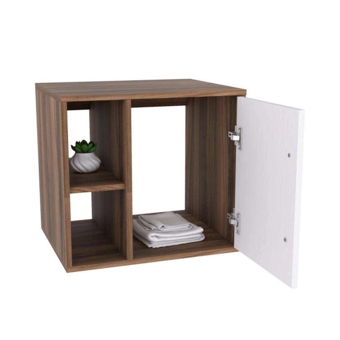 Gabinete de Banheiro Soft 1 pt Nogal e Branco Chess 50 cm - Imagem 4