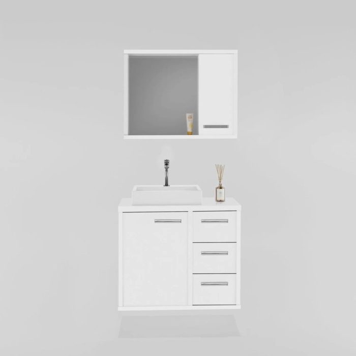 Gabinete para Banheiro com Cuba de Sobrepor e Espelheira 60cm Turin - Imagem 3