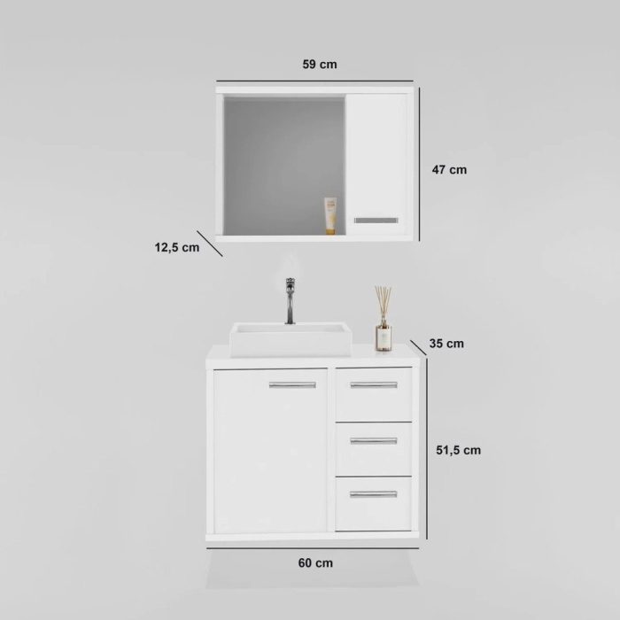 Gabinete para Banheiro com Cuba de Sobrepor e Espelheira 60cm Turin - Imagem 4