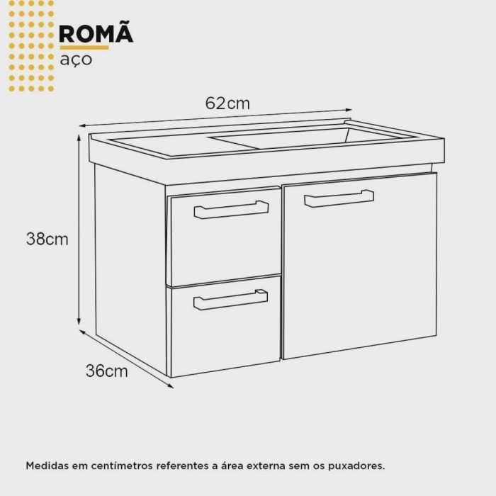 Gabinete para Banheiro em Aço 61,5cm Romã Cozimax - Imagem 2