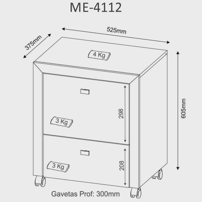 Gaveteiro Tecno Mobili ME4112 Amêndoa - Imagem 2