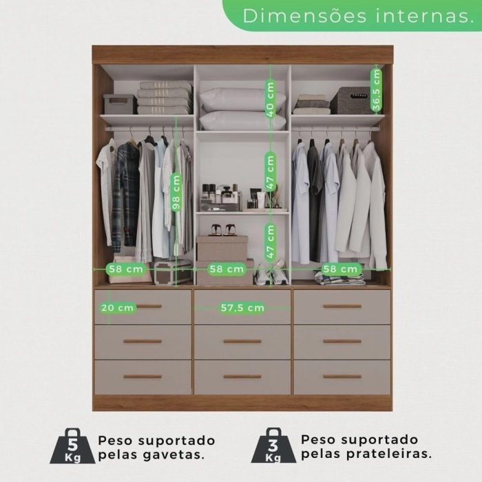 Guarda Roupa Casal 3 Portas 9 Gavetas Luana - Imagem 3