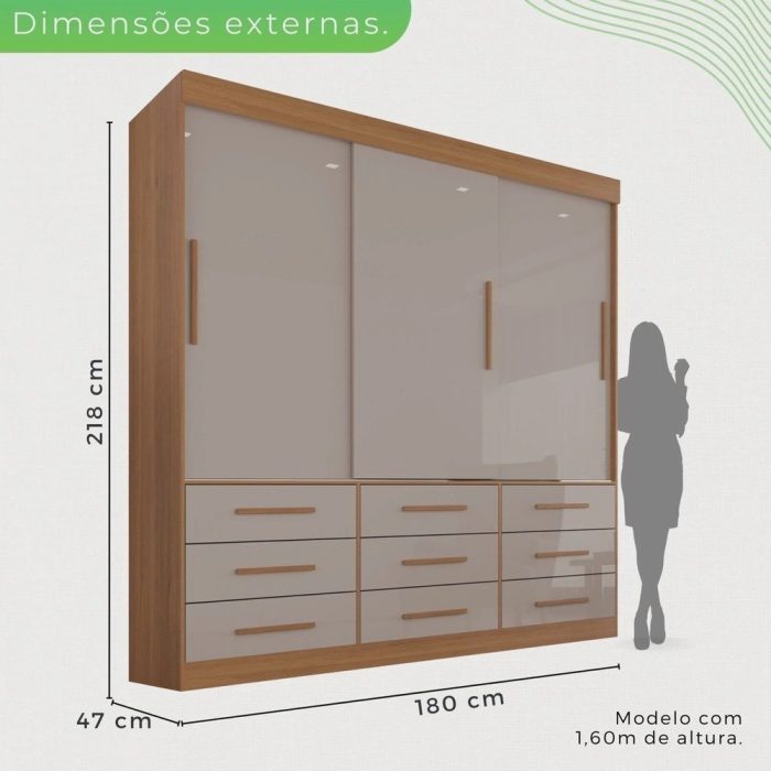 Guarda Roupa Casal 3 Portas 9 Gavetas Luana - Imagem 4