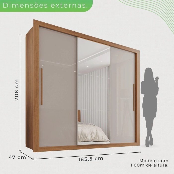Guarda Roupa Casal 3 Portas com Espelho 4 Gavetas Costa Rica - Imagem 3