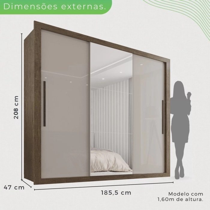Guarda-Roupa Casal 3 Portas com Espelho Central e 4 Gavetas Costa Rica - Imagem 2