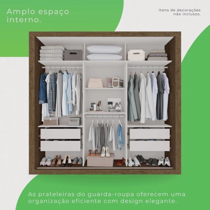Guarda-Roupa Casal 3 Portas com Espelho Central e 4 Gavetas Costa Rica - Imagem 3