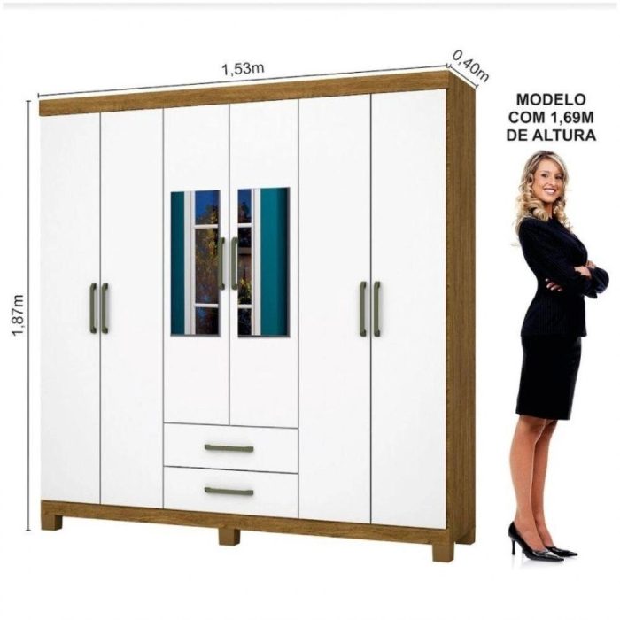 Guarda Roupa Casal 6 Portas Carioca Móveis Freijó Branco - Imagem 2