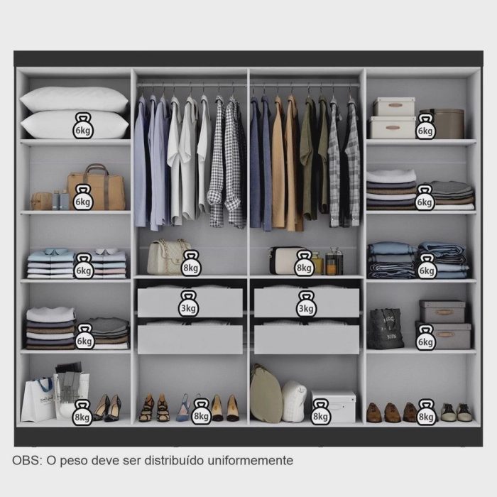 Guarda Roupa Casal 8 Portas 4 Gavetas Paris Espresso Móveis - Imagem 4