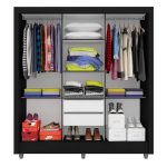 Guarda Roupa Casal Amanda 3 Portas Esp Menor Preto Fosco – M. Arapongas - Imagem 2