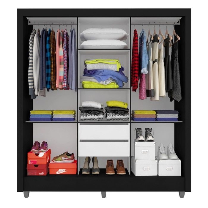 Guarda Roupa Casal Amanda 3 Portas Esp Menor Preto Fosco – M. Arapongas - Imagem 2