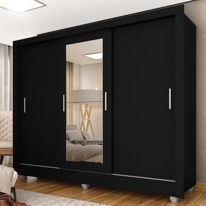 Guarda Roupa Casal Amanda 3 Portas Esp Menor Preto Fosco – M. Arapongas - Imagem 1