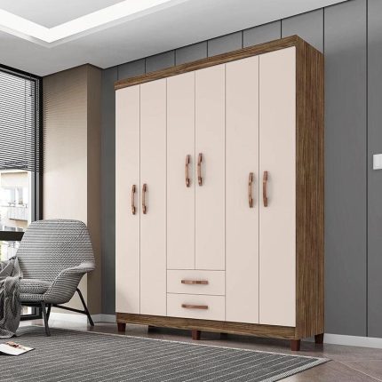 Guarda Roupa Casal Ambiente Modena 6 Portas Teka Champagne – Incorplac
