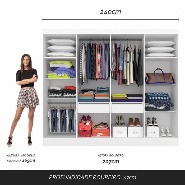 Guarda Roupa Casal Mayra 8 Portas Branco – Moveis Arapongas - Imagem 3