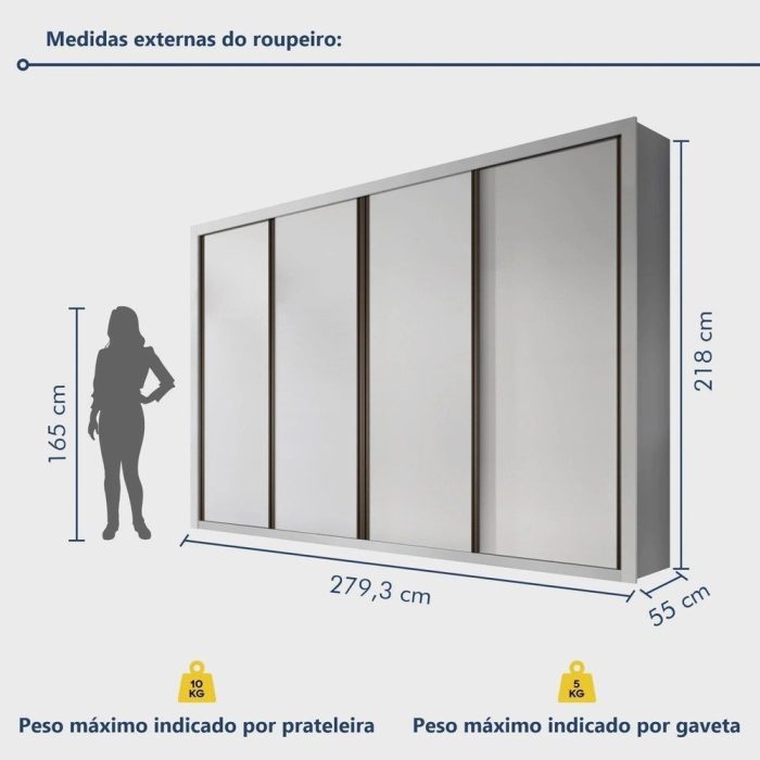 Guarda Roupa Casal Premium Liv 279,3cm 4 Portas 4 Gavetas Espresso Móveis - Imagem 2
