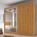 Guarda Roupa Casal Ripado com Espelho 2 Portas de Correr 100 mdf Atlanta Made Marcs