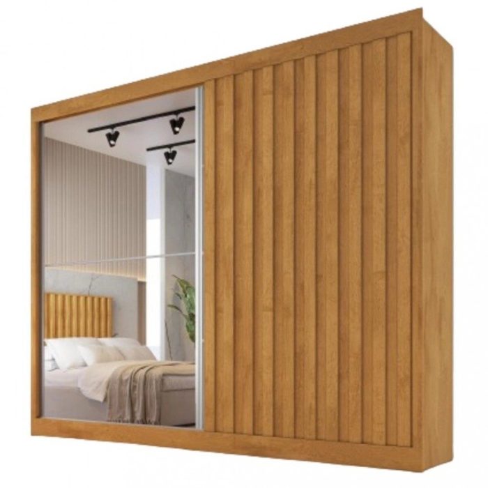 Guarda Roupa Casal Ripado com Espelho 2 Portas de Correr 100 mdf Atlanta Made Marcs - Imagem 2