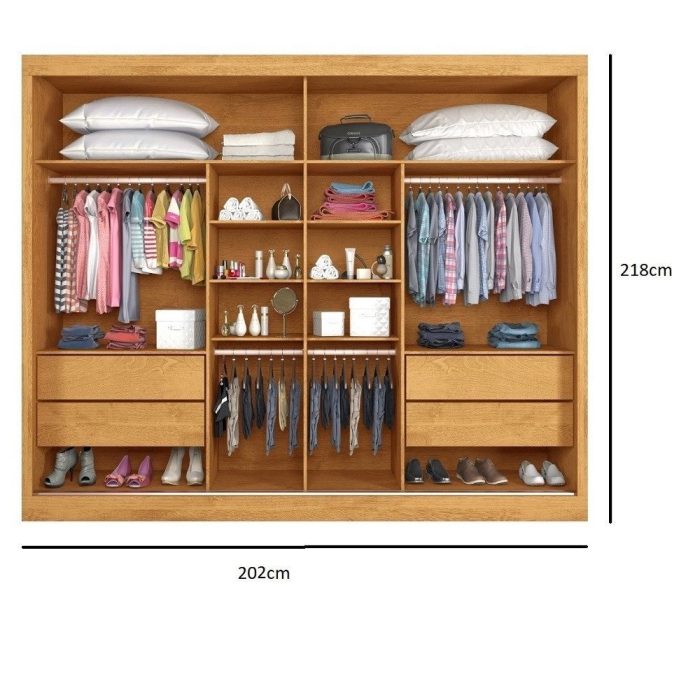 Guarda Roupa Casal Ripado com Espelho 2 Portas de Correr 100 mdf Atlanta Made Marcs - Imagem 4