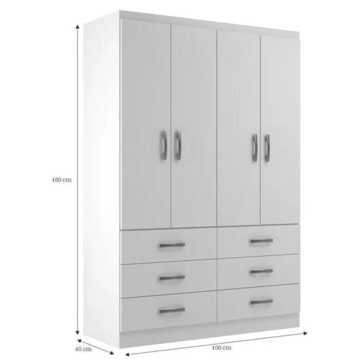 Guarda Roupa Casal Treviso 4 Portas 6 Gavetas – Branco Branco - Imagem 2