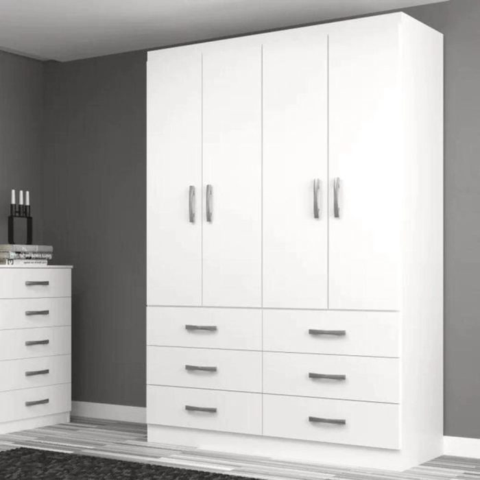 Guarda Roupa Casal Treviso 4 Portas 6 Gavetas – Branco Branco - Imagem 1