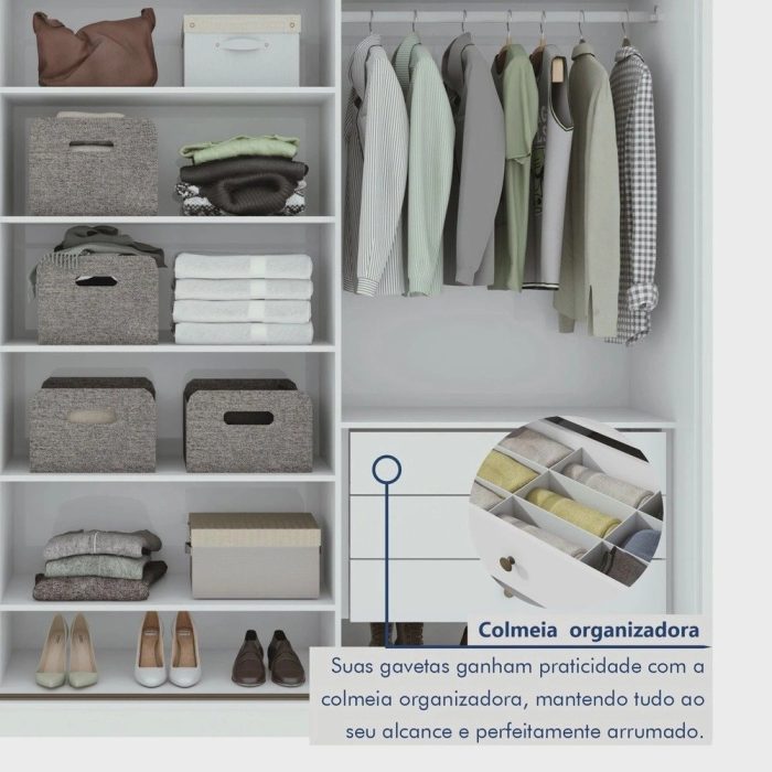 Guarda Roupa Casal com Espelho 3 Portas de Correr 6 Gavetas Spazio Glass Espresso Móveis Branco - Imagem 5
