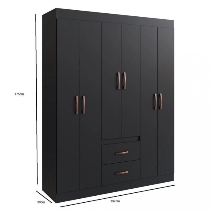 Guarda Roupa Solteiro 6 Portas 2 Gavetas Sidney Doripel - Imagem 4