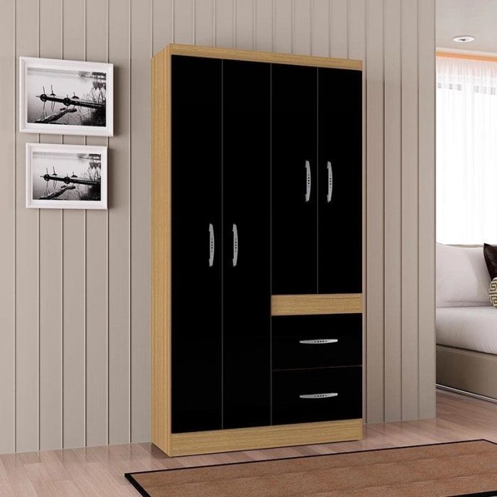 Guarda Roupa Solteiro Milão 4 Portas Damasco Preto – Poquema - Imagem 2
