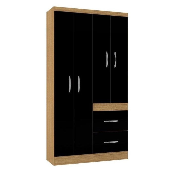 Guarda Roupa Solteiro Milão 4 Portas Damasco Preto – Poquema - Imagem 1