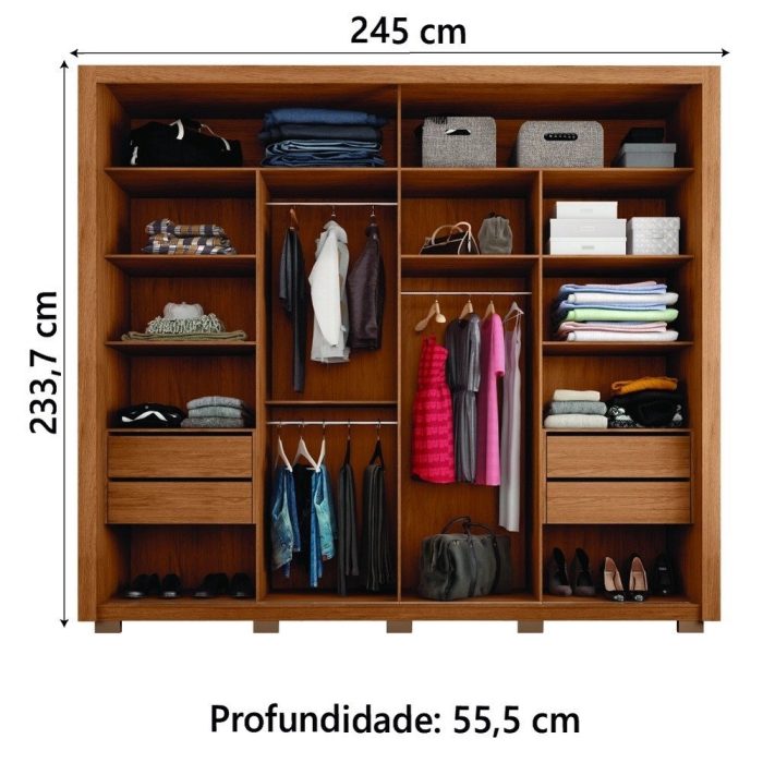 Guarda Roupas Casal Com Ripado e Espelho 2 Portas 4 Gavetas Madeirado/Off White Eloa Caemmun - Imagem 3