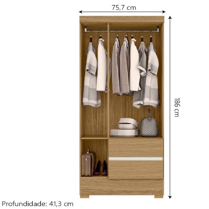 Guarda Roupas Solteiro 3 Portas 2 Gavetas Coimbra Atacama  Off White Aramóveis - Imagem 3