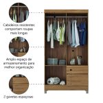 Guarda Roupas Solteiro 4 Portas 2 Gavetas Amêndoa Lótus Demóbile - Imagem 4