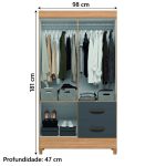 Guarda Roupas Solteiro 4 Portas 2 Gavetas Mobi Nature  Grafite Albatroz - Imagem 3
