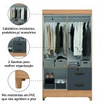 Guarda Roupas Solteiro 4 Portas 2 Gavetas Mobi Nature  Grafite Albatroz - Imagem 4