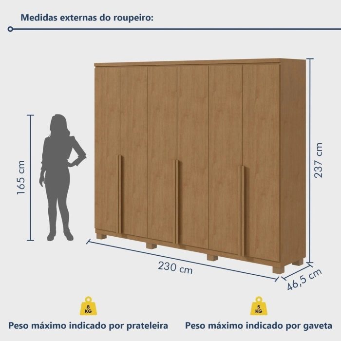 Guarda-roupa 6 Portas 4 Gavetas 100% Mdf Alonzo com Pés - Imagem 2