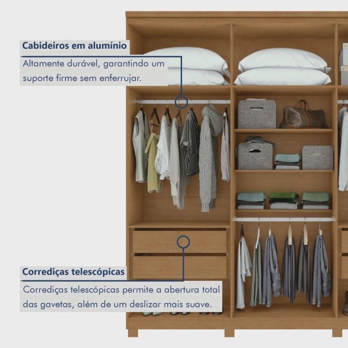 Guarda-roupa 6 Portas 4 Gavetas 100% Mdf Alonzo com Pés - Imagem 3