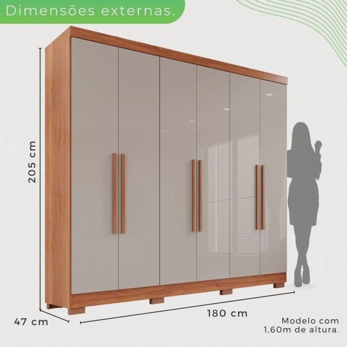 Guarda-roupa Casal 6 Portas 2 Gavetas França - Imagem 3