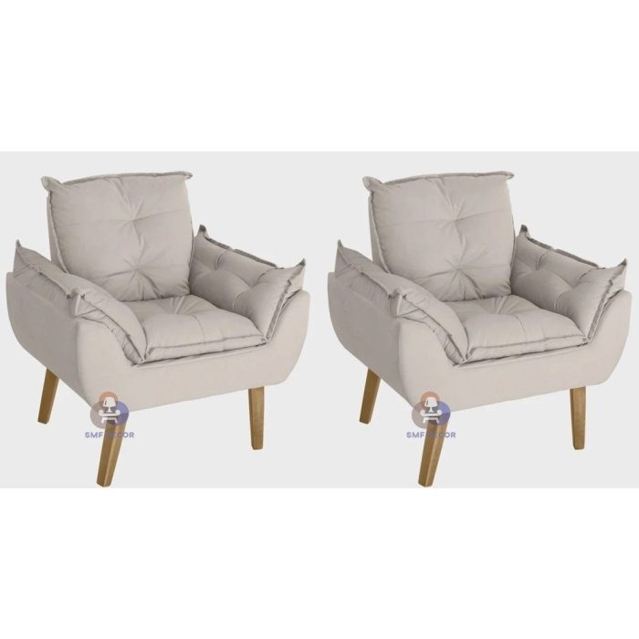 Kit 02 Poltrona Decorativa Opala Suede Bege smf decor - Imagem 1