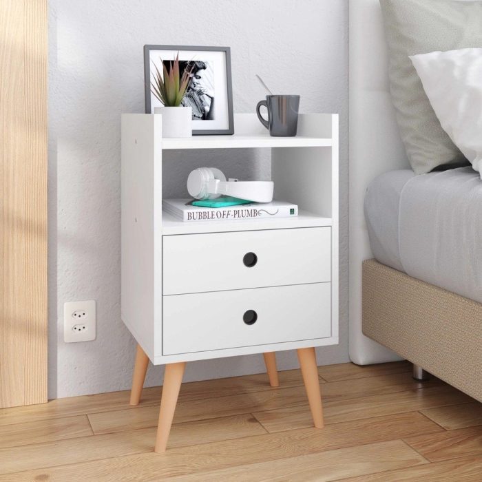 Kit 2 Mesas de Cabeceira Mesinhas Quarto Com Nicho e Gavetas Retrô Dream Plus – Branco – Lojas rpm - Imagem 2