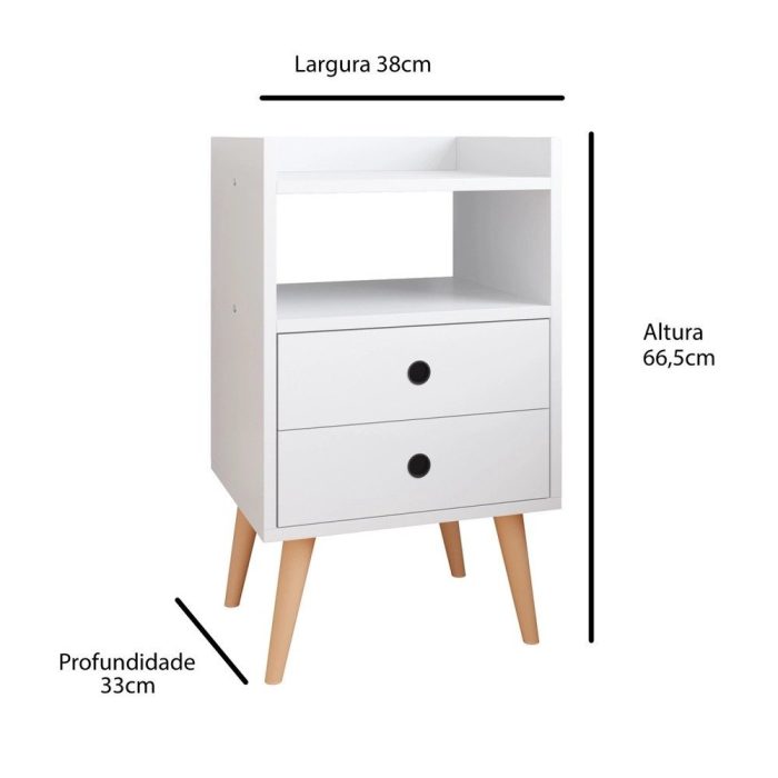 Kit 2 Mesas de Cabeceira Mesinhas Quarto Com Nicho e Gavetas Retrô Dream Plus – Branco – Lojas rpm - Imagem 5